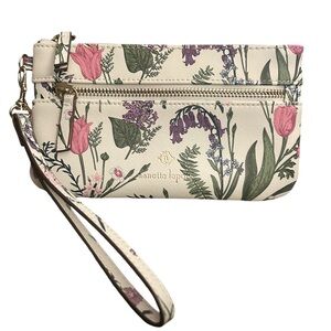 •Nanette Lepore Floral Garden Print Wristlet Gold Hardware Excellent Condition